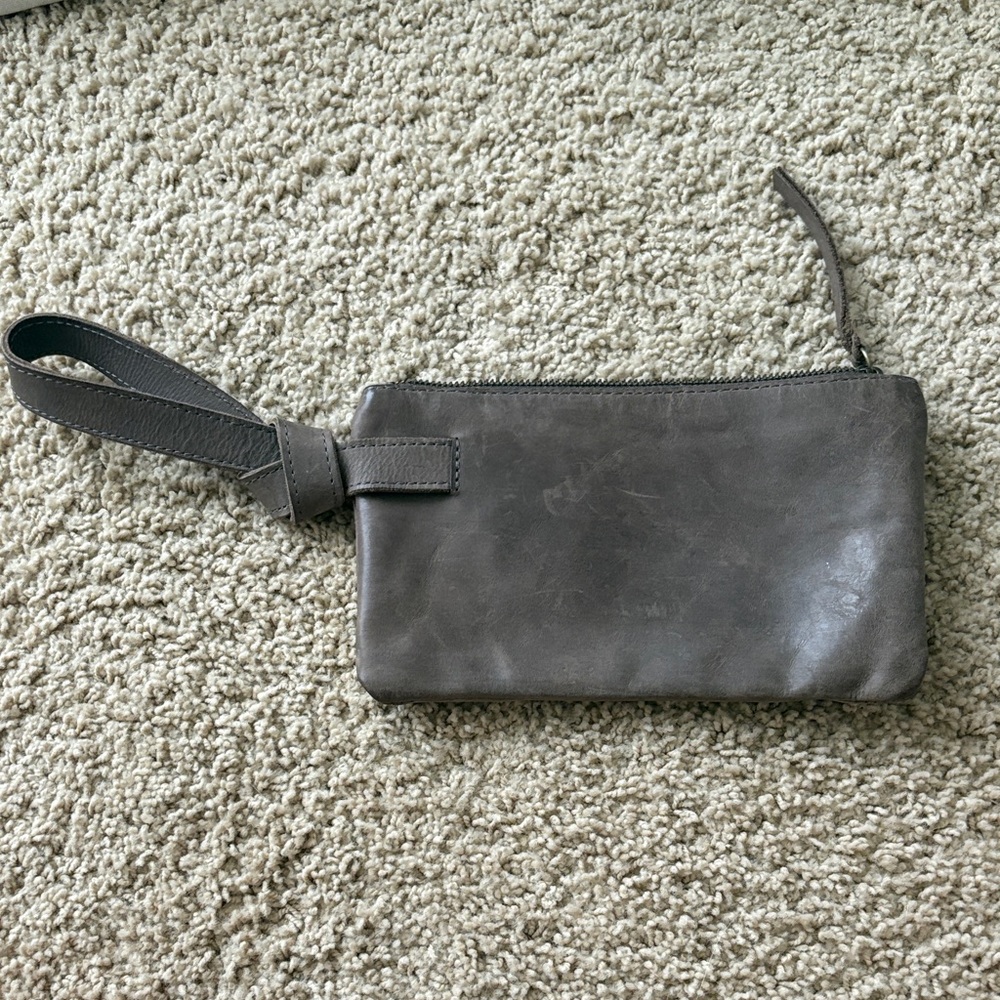 Able Gray Leather Wristlet Clutch
